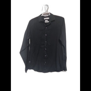 Calvin Klein Black Sateen Button-Up Long-Sleeve Fitted Career Shirt  SZ 20